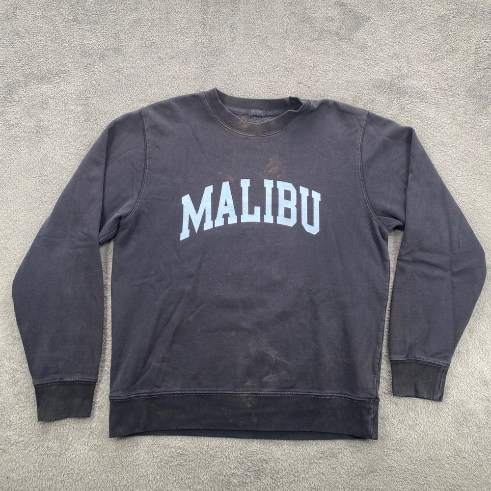 John Galt Malibu Sweatshirt Womens Large Distressed Navy Blue Crewneck Pullover